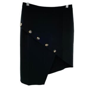 Lost April Black Asymmetrical Front Button Goth Avant Garde Mini Skirt M NWT